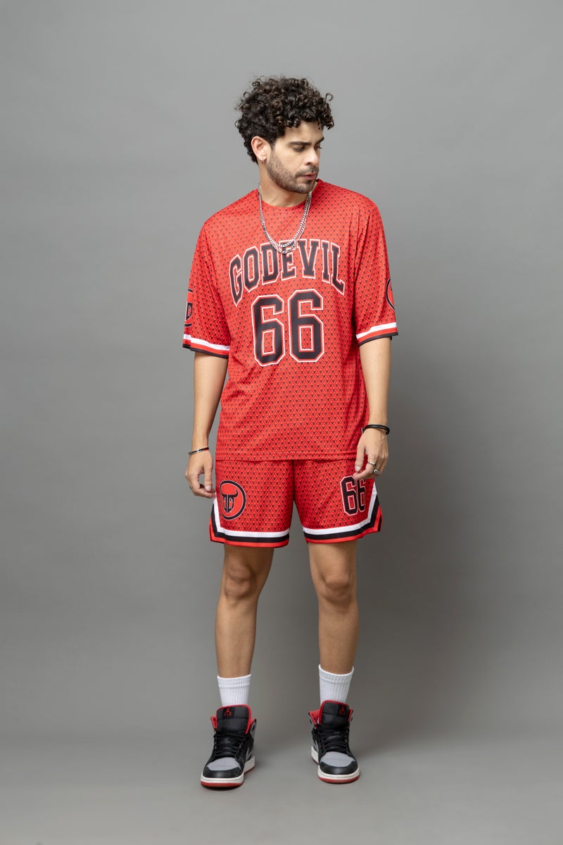 Go Devil 66 Red Printed Graphic Co-Ord Set for Men - Image 1